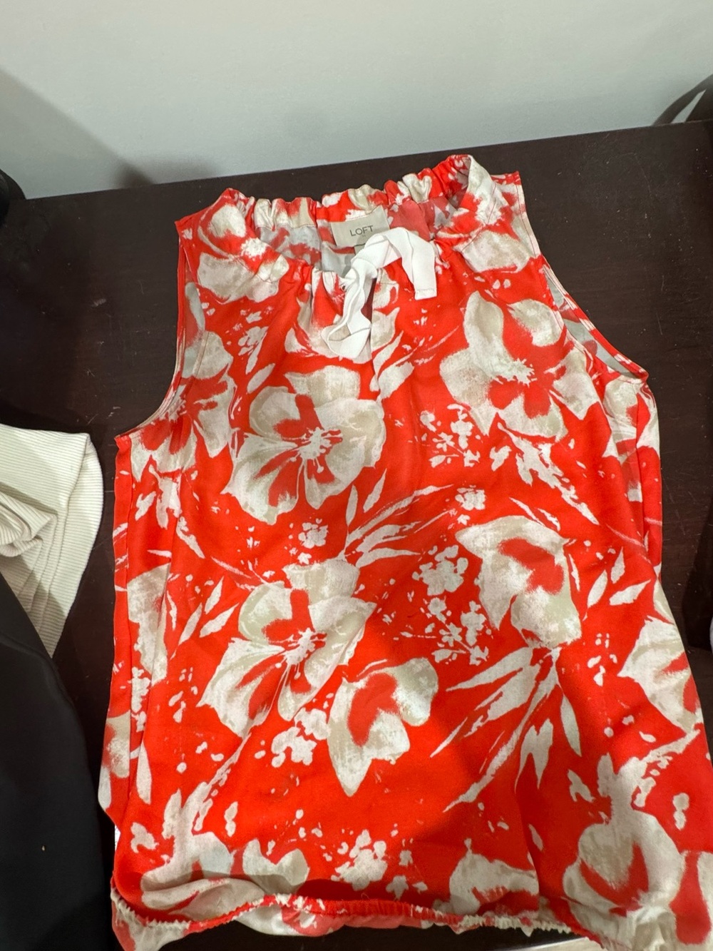 LOFT Red and Cream Floral Tie-Neck Sleeveless Camisole